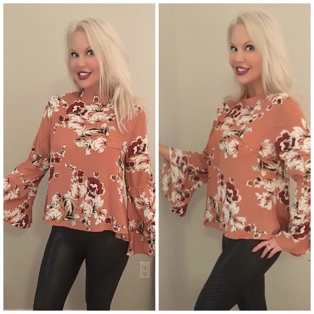 LAST ONE!  💕 Mock Neck Floral Bell Sleeve Top - Picture 2 of 5